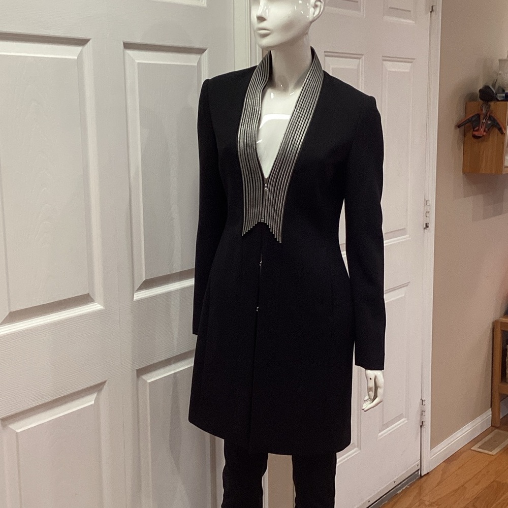 Denis Gagnon ODASI Black Women’s Long Jacket Blazer Coat with Metal Zipper Trim